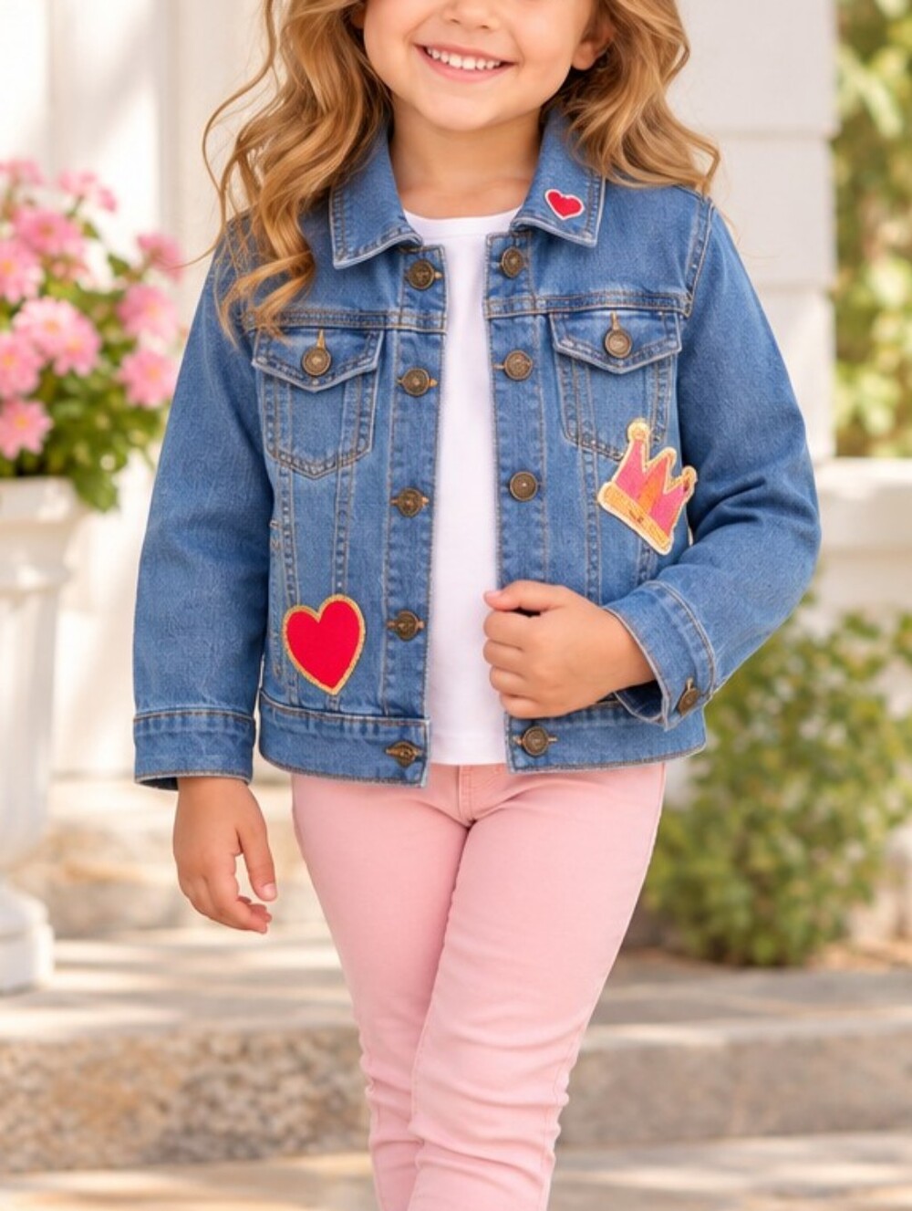 Carter's Blue Denim Jacket with Pink and Red Patch Accents Size 4T NWT
